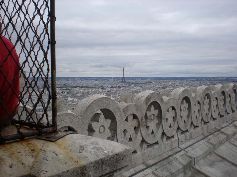Eiffel Tower in distance from roof of Sacre-Coeur